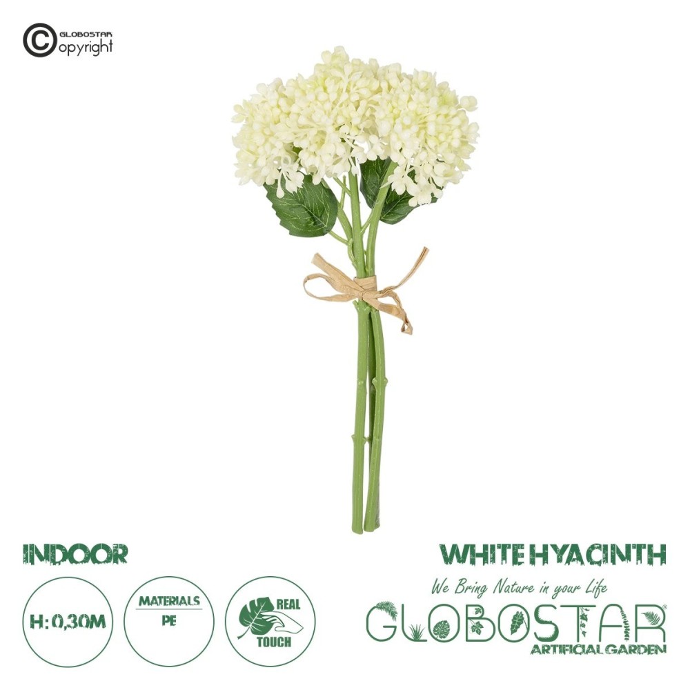 GloboStar® Artificial Garden WHITE HYACINTH BOUQUET 21351 Τεχνητό Διακοσμητικό Μπουκέτο Λευκός Υάκυνθος Y30cm